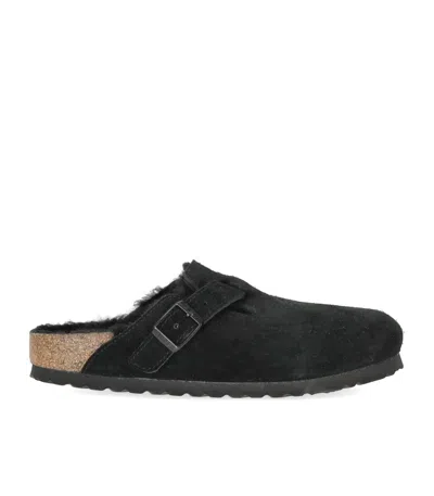 Birkenstock Unisex Boston Shearling Clog In Black Suede In Green