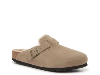 Birkenstock Women's Boston Shearling Clog In Taupe Suede/sandcastle At Urban Outfitters In Multi