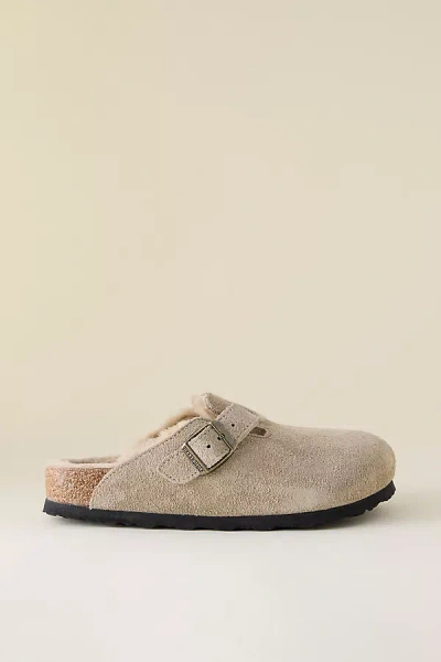 Birkenstock Women's Boston Shearling Clog In Taupe Suede/sandcastle At Urban Outfitters In Multi