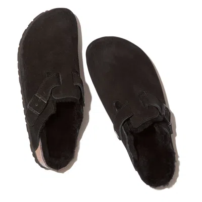 Birkenstock Boston Shearling-lined  In Black,black Suede