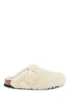 Birkenstock Womens Eggshell Shearling Boston Buckle-embellished Clogs In Ivory