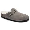 Birkenstock Boston Shearling Regular Sandals In Stone Coin In Gray