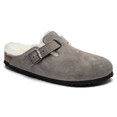 Birkenstock Boston Shearling Regular Sandals In Stone Coin In Gray