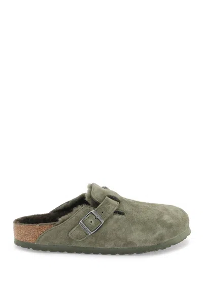 Birkenstock Boston Shearling Sabot Narrow Fit In Green,khaki