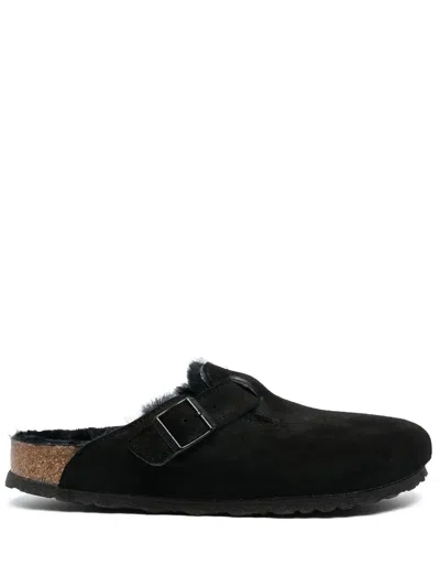 Birkenstock Arizona Unisex Suede Mule With Shearling Lining In Black