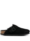 Birkenstock Boston Vl Shearling Suede Mules In Black