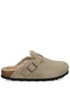 Birkenstock Boston Shearling Suede Slippers In Brown