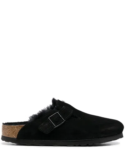 BIRKENSTOCK BOSTON SHEARLING SUEDE SLIPPERS