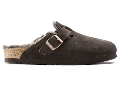 Pre-owned Birkenstock Boston Shearling Suede Sneakers In Mocha Brown