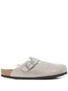 Birkenstock Stone Grey Boston Fur-lined Buckle Sandals In Stone Coin