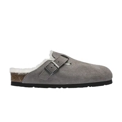 Pre-owned Birkenstock Boston Shearling Suede 'stone Coin' | Grey | Men's Size 45 In Gray