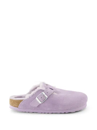 Birkenstock Boston Shearling-trim Buckled Mules In Purple