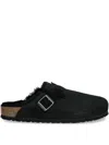 Birkenstock Arizona Unisex Suede Mule With Shearling Lining Shoes In Black