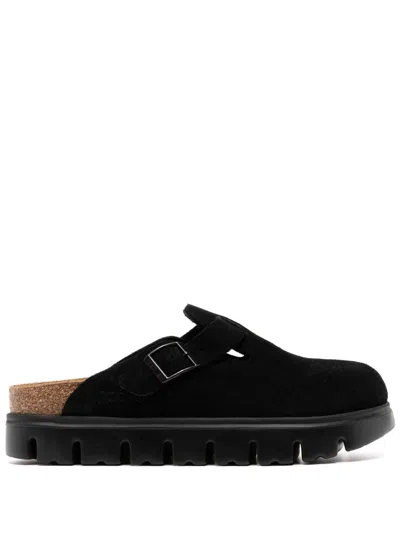 Birkenstock Boston Chunky Suede Leather Sandal In Black In Nero