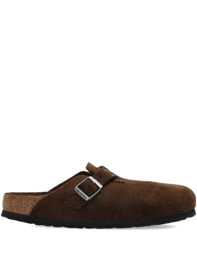 Birkenstock Boston Suede Flat Mules In Brown