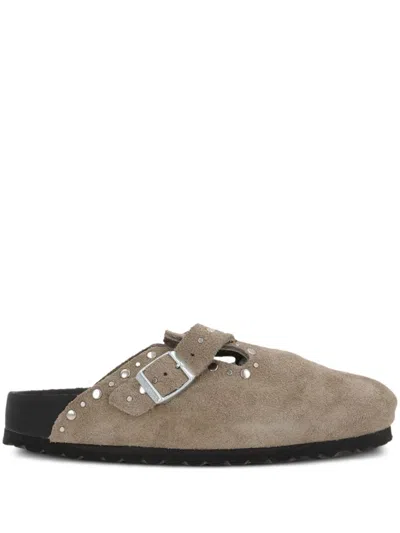 Birkenstock Boston Slippers In Taupe Rivets