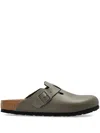 Birkenstock Boston Natural Leather Flat Clogs In Grey