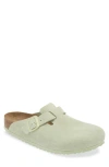 Birkenstock Boston Suede Clogs In Faded Lime
