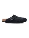 Birkenstock Boston Shearling Suede Slippers In Black