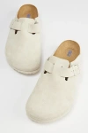 Birkenstock Boston Suede Clog In White, Men's At Urban Outfitters In White