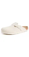 Birkenstock Boston Suede Clog In White, Men's At Urban Outfitters In Antique White