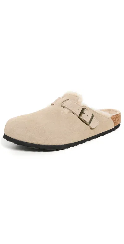 BIRKENSTOCK BOSTON SOFT FOOTBED CLOGS TAUPE