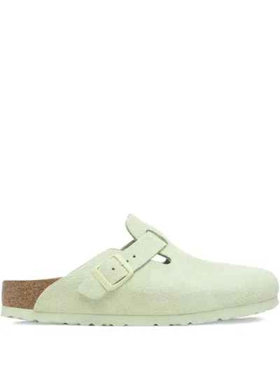 BIRKENSTOCK BOSTON SOFT FOOTBED "FADED LIME" BUCKLE MULES