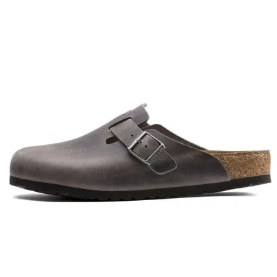 Birkenstock Boston Soft Footbed Oiled Leather Sandals 'iron' In Black