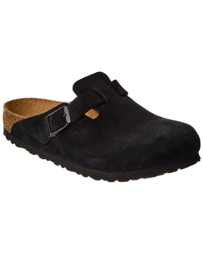 Birkenstock Boston Soft Footbed Suede Leather Clog In Black