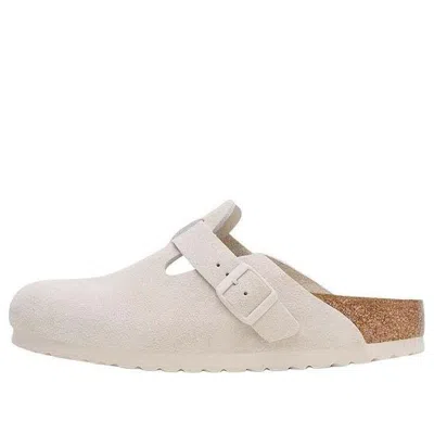 BIRKENSTOCK BIRKENSTOCK BOSTON SOFT FOOTBED SUEDE LEATHER NARROW FIT SANDALS 'ANTIQUE WHITE'