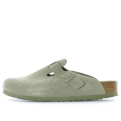 Birkenstock Boston Soft Footbed Suede Leather Sandals 'faded Khaki' In Green