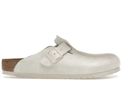Pre-owned Birkenstock Boston Soft Footbed Suede Sneakers In Antique White