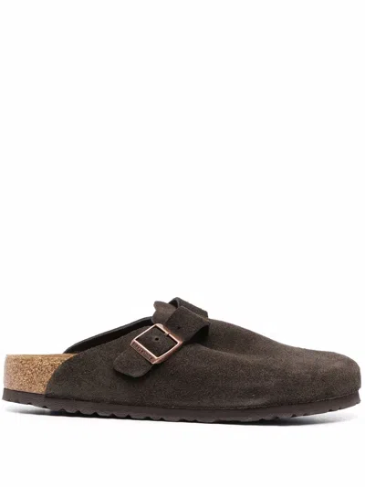 Birkenstock Boston Soft Suede Slippers In Schwarz