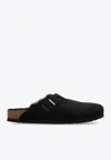 Birkenstock Boston Suede And Shearling Mules In Black