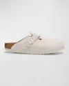 Birkenstock Off-white Narrow Boston Soft Footbed Slip-on Loafers In Antique White
