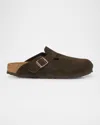 Birkenstock Boston Suede Buckle Slide Clogs In Mocha