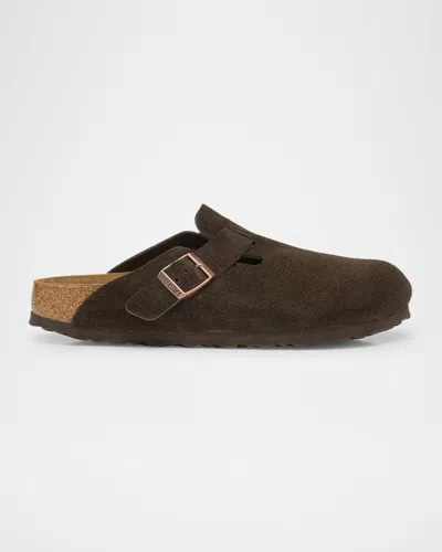 Birkenstock Boston Suede Buckle Slide Clogs In Mocha