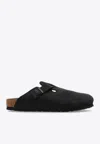 Birkenstock Boston Buckled Suede Clogs In Gray