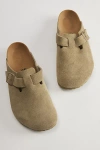 Birkenstock Boston Suede Clog In Faded Khaki, Men's At Urban Outfitters