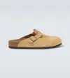 Birkenstock Boston Suede Slides In Beige