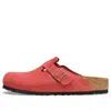 Birkenstock Boston Embossed Suede Mules In Red