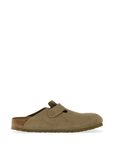 Birkenstock Boston Suede Flat Mules In Green