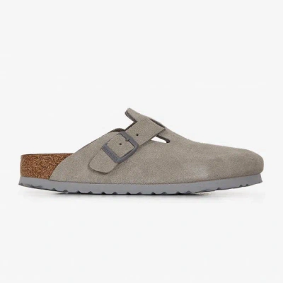 Pre-owned Birkenstock Boston Suede Leather Latte Cream Stone Clogs Mules Slipper Women Men In Stone Coin