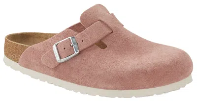Pre-owned Birkenstock Boston Suede Leather Sfb Clogs Mules Slippers Wine Pink Clay