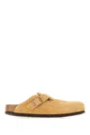 Birkenstock Boston Suede Buckle Slide Clogs In Beige