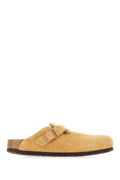 Birkenstock Boston Suede Leather Slippers In Lattecream