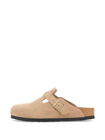 Birkenstock Boston Suede Metal-buckle Slippers In Neutral