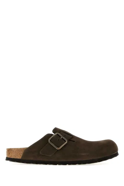 Birkenstock Boston Suede Mini Slippers In Brown