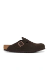 Birkenstock Black Boston Shearling Slippers In Mocha