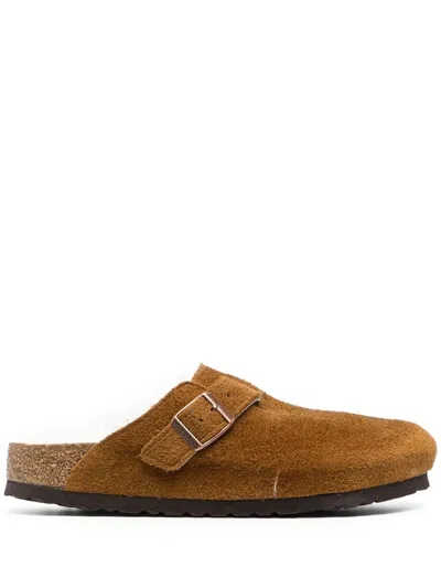 Birkenstock Boston Suede Mule With Lamb Fur Lining In Brown